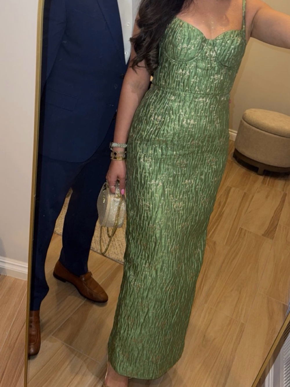 Fashion Nova Green Strapless Textured Gown